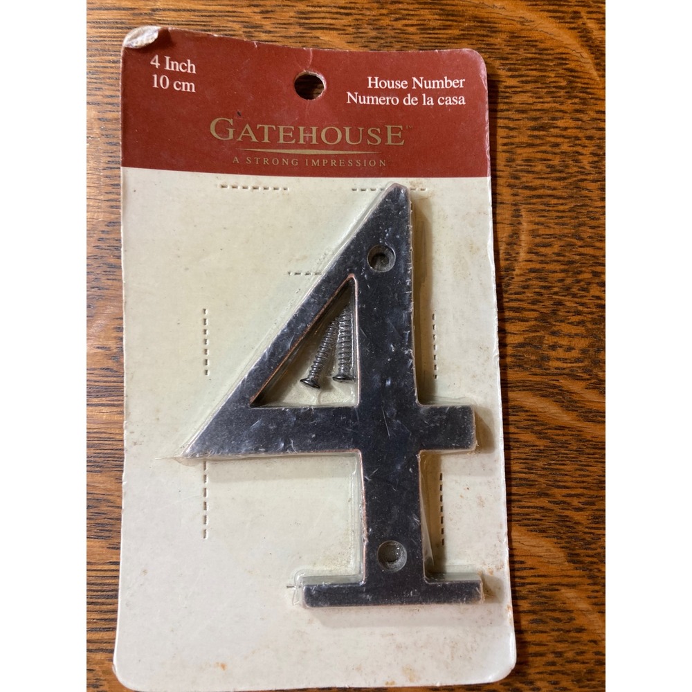 Gatehouse 4 Inch House Number 4 Polished Silver Metal with Screws New